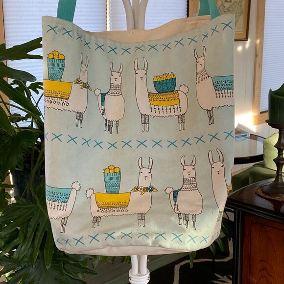 Danica Studio Extra Large! 20"T x 15"W Lama Print Canvas Tote Bag PRISTINE!! - Picture 2 of 8